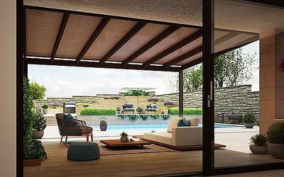 Wintergartenbeschattung mit einem schattigen Vorplatz