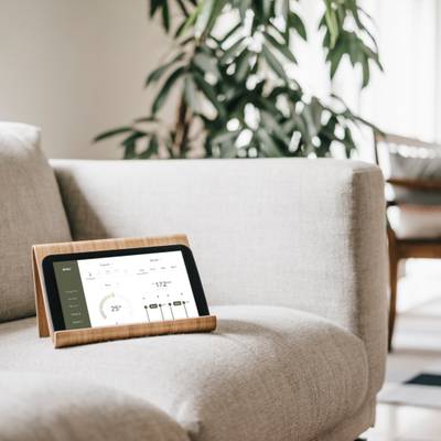iPad für Home Automatisierung auf Sofa in Wohnzimmer