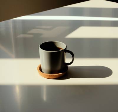 Kaffeetasse in der Sonne mit Schatten